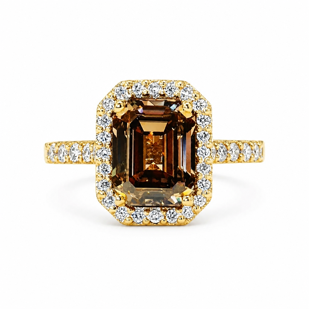 Diamantring - Emerald Cut Brown  (3,44 ct.)
