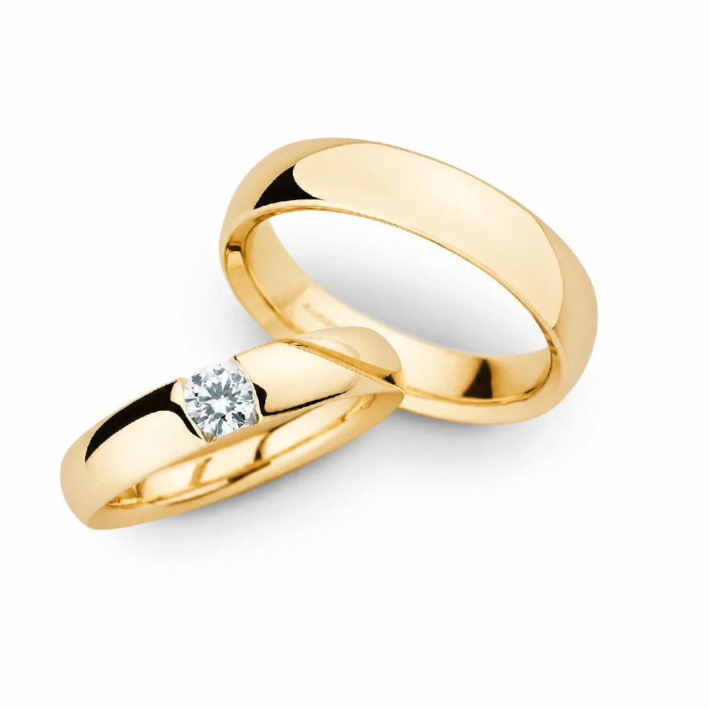 Trauringe - Gelbgold mit einem Diamanten (0,25 ct.)