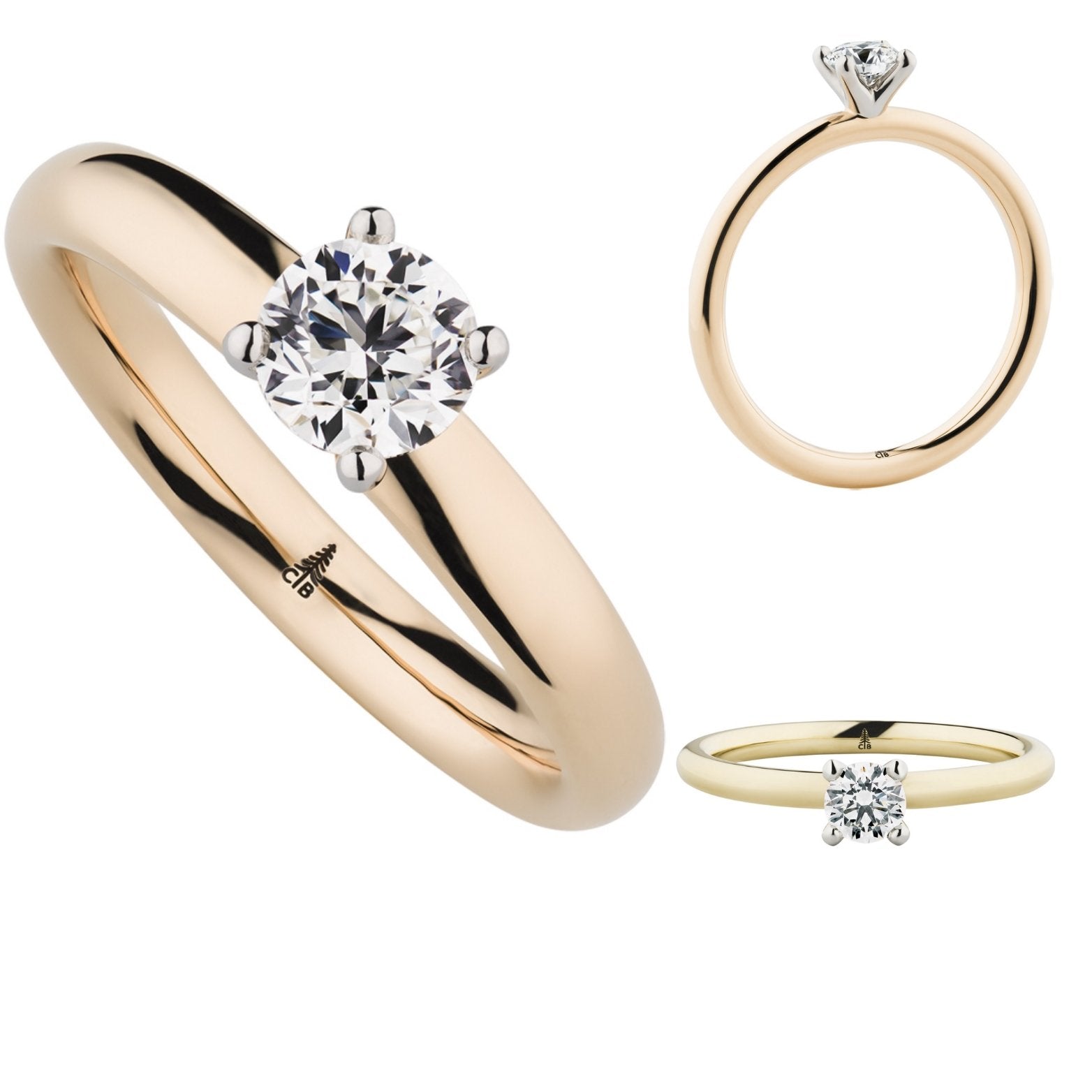 Verlobungsring - Solitaire 4er Krappe Bicolor mit Diamant (0,020 ct.)