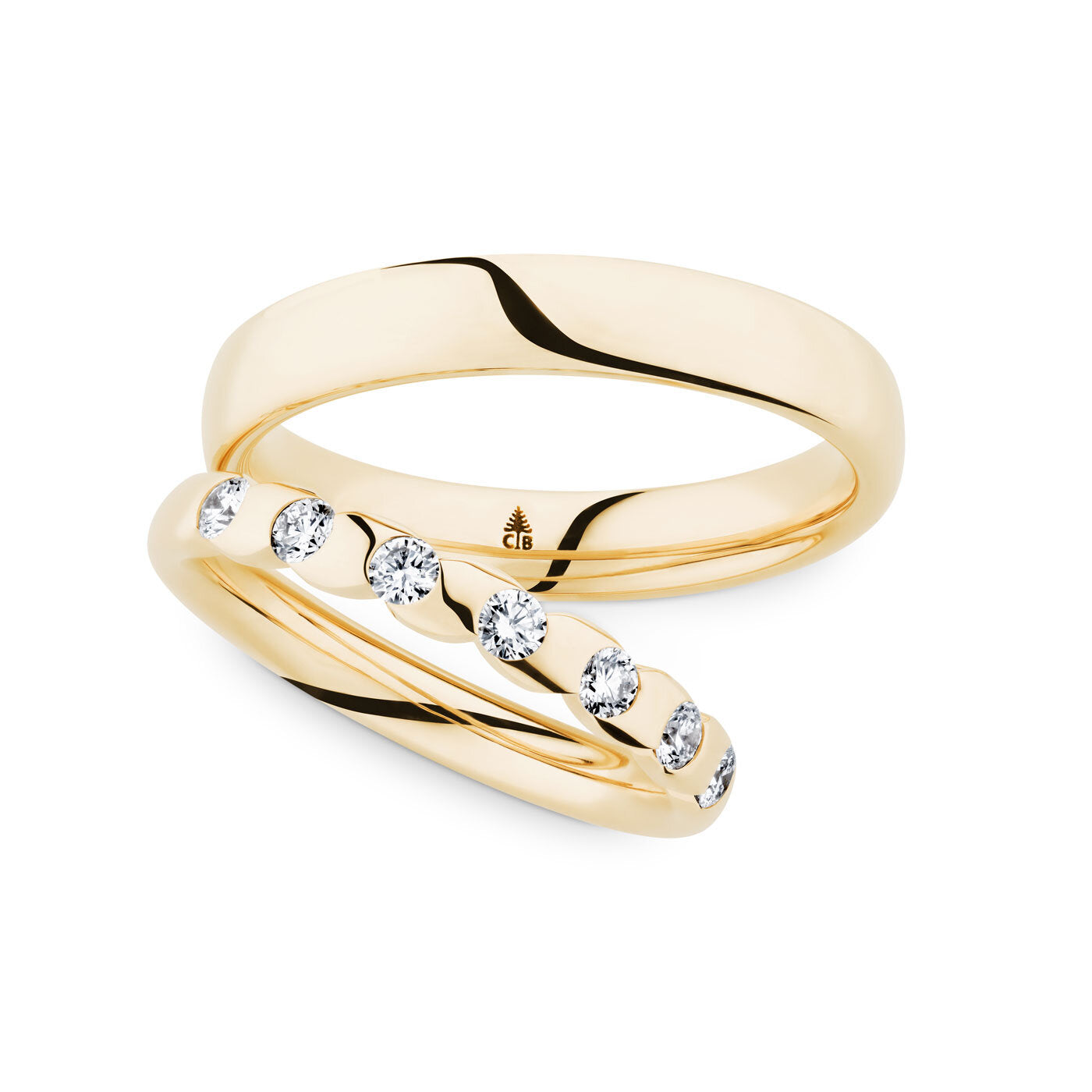 Trauringe - Gelbgold mit 7 Diamanten (0,31 ct.) im Memoirestil