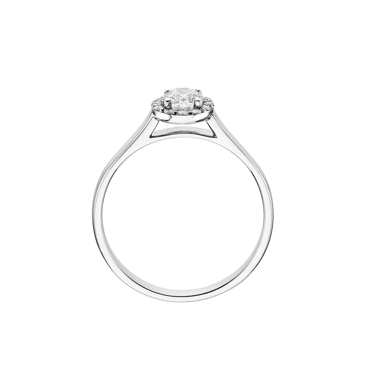 Detailaufnahme der Diamant-Halo-Fassung aus Weißgold