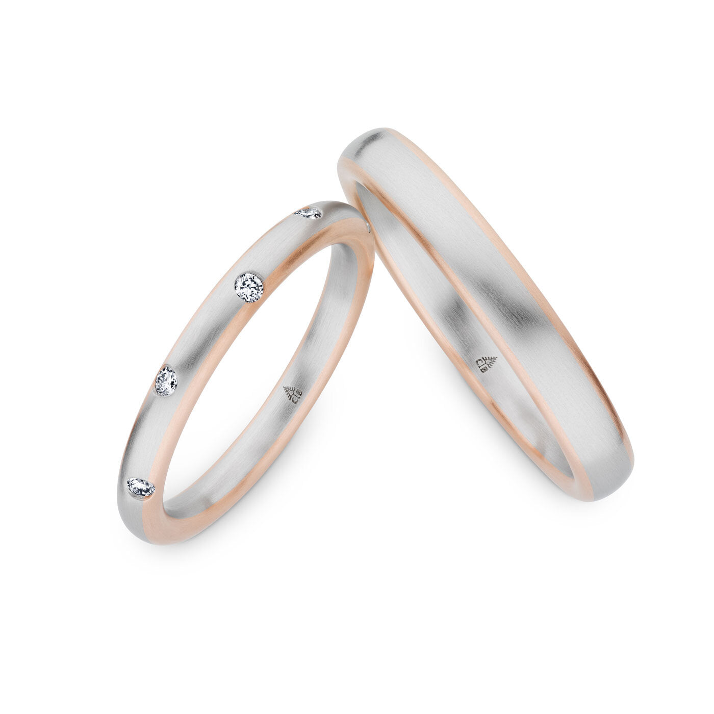 Trauringe - Platin & Rotgold mit 10 Diamanten (0,16 ct.)