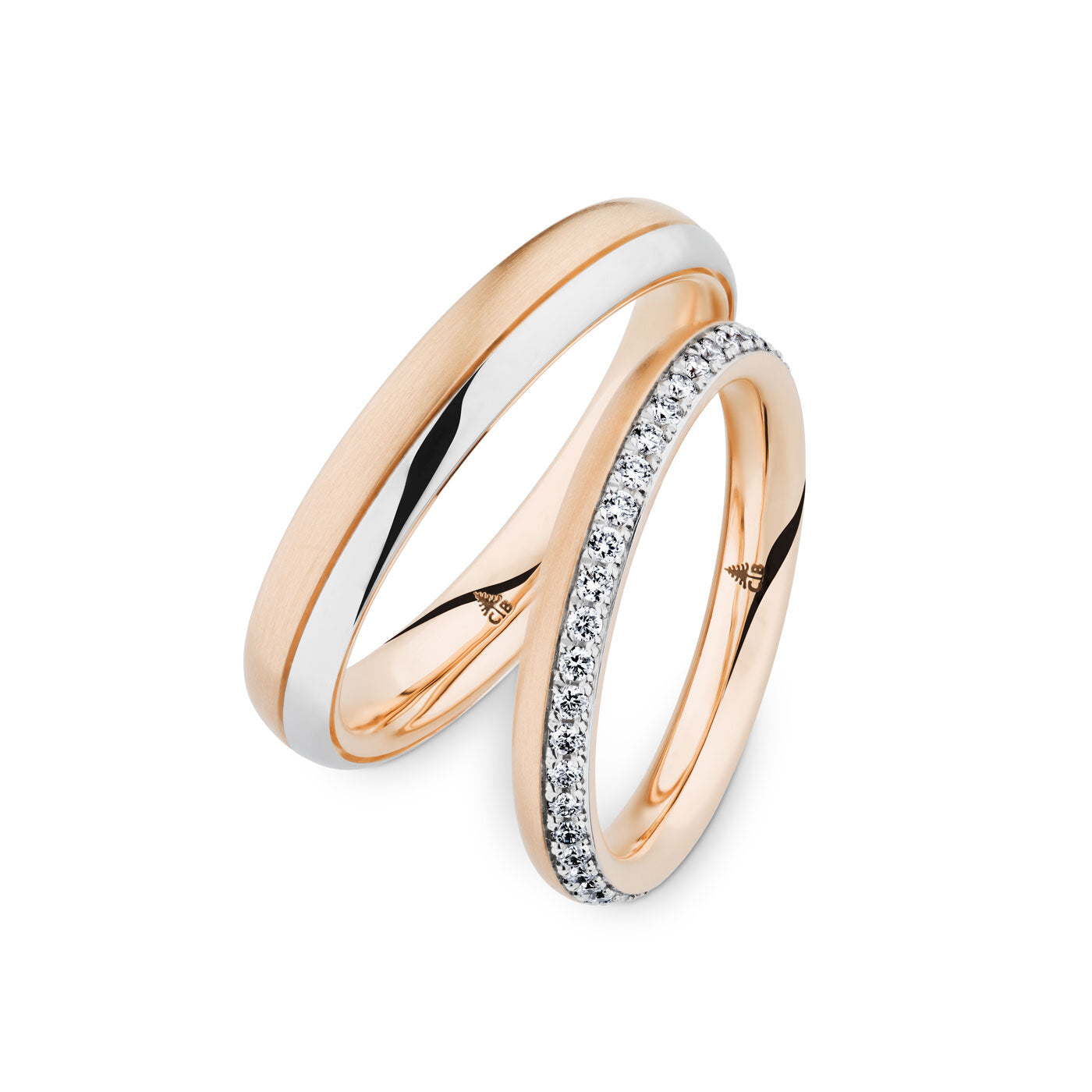 Trauringe - Roségold & Platin mit 46 Diamanten (0,31 ct.) in matt-polierter Oberfläche