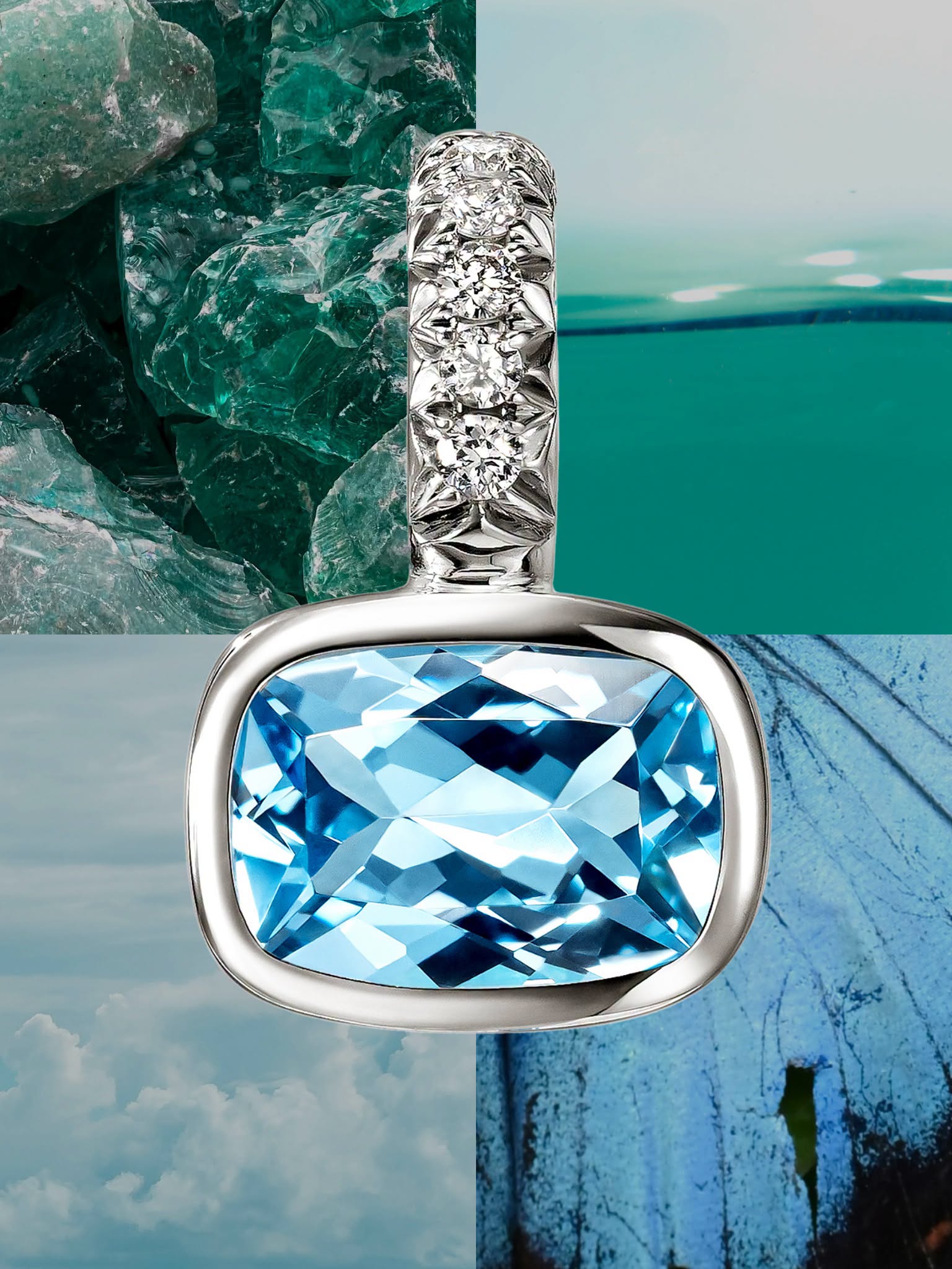 John Hardy Heishi Topas Collier Detailansicht – Blauer Topas 7x5mm & Diamanten 0,04ct – MARRYING München