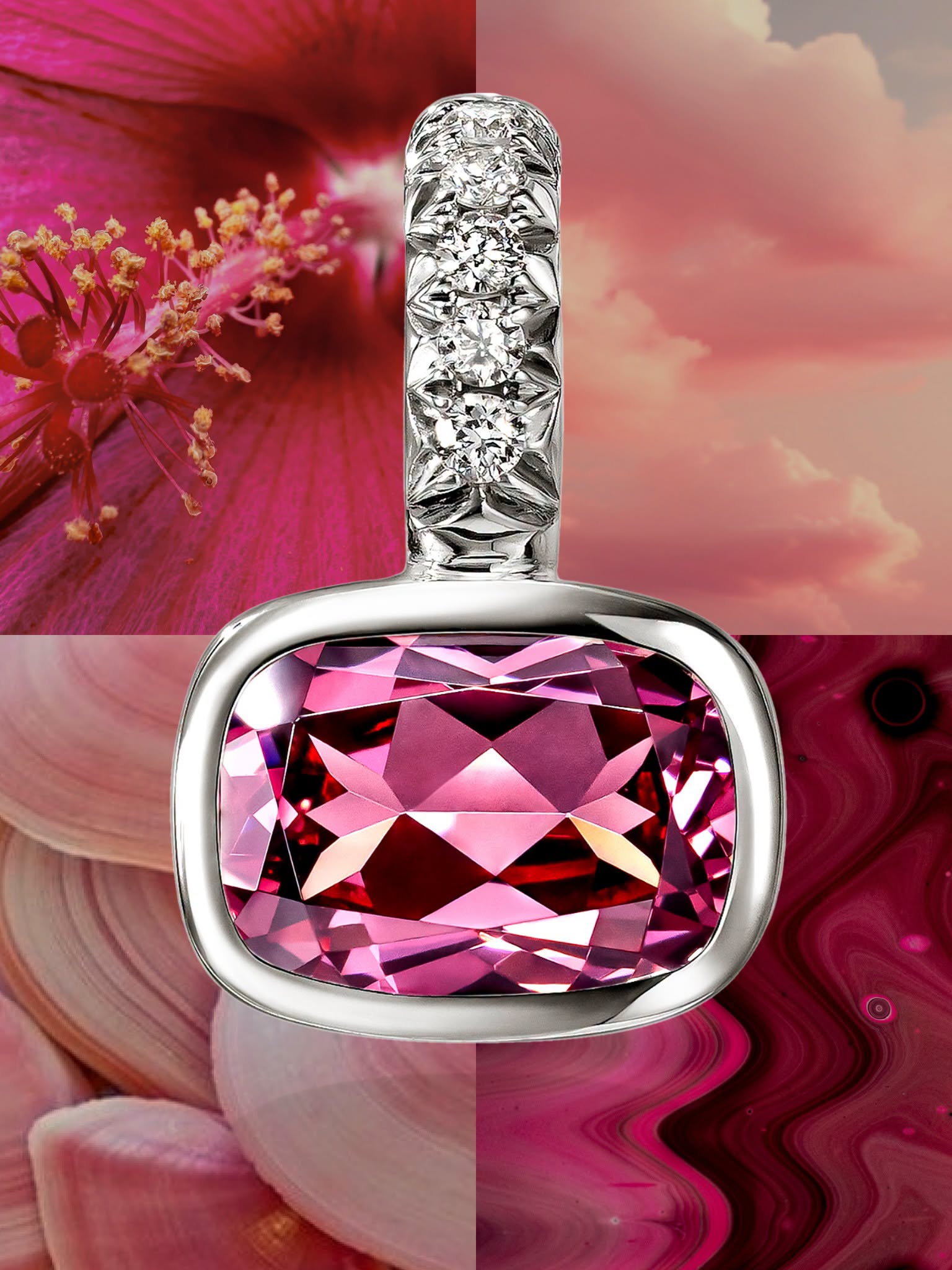 John Hardy Heishi Rhodolit Collier Detailansicht – Rhodolit 7x5mm & Diamanten 0,04ct – MARRYING München