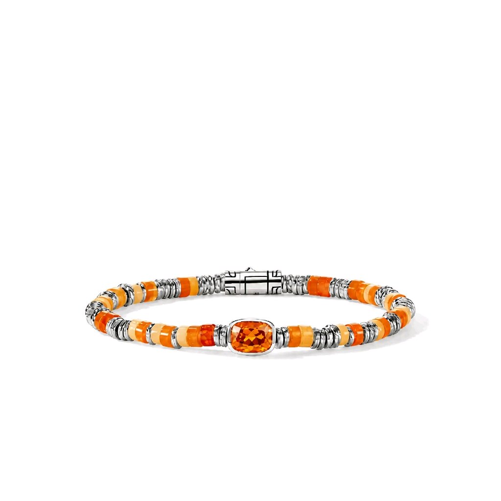 John Hardy Heishi Gem Citrin Armband – 4mm Sterling Silber mit Citrin-Edelstein, Frontansicht