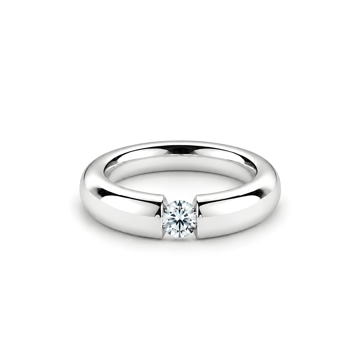 Verlobungsring Spannring aus Platin 950 mit einem Diamanten, 0,20 ct, Modell 241803, Vorderansicht