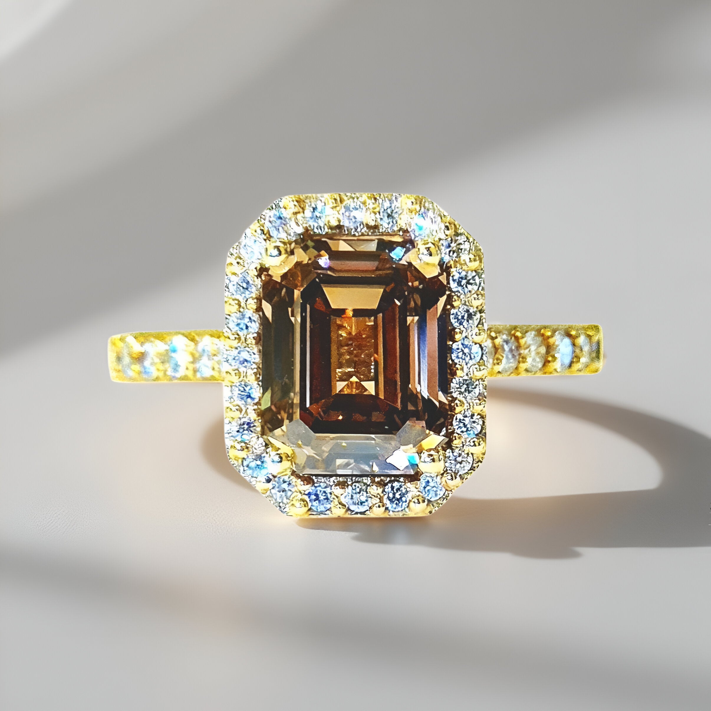 Diamantring - Emerald Cut Brown  (3,44 ct.)