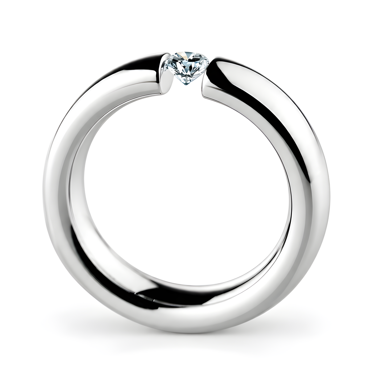 Verlobungsring Spannring aus Platin 950 mit Diamant, Modell 241803, Seitenansicht