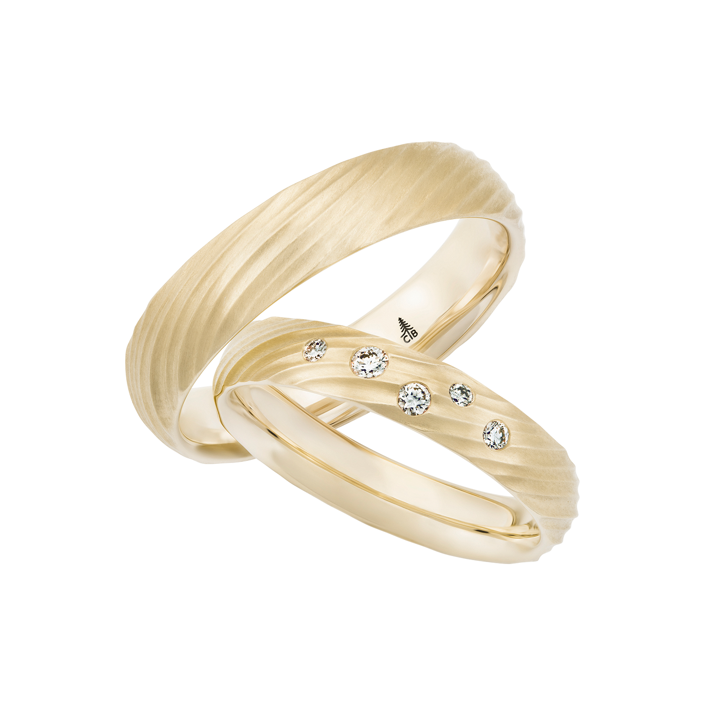 Trauringe - Gold mit 5 Diamanten (0,09 ct.) im Wave-Design